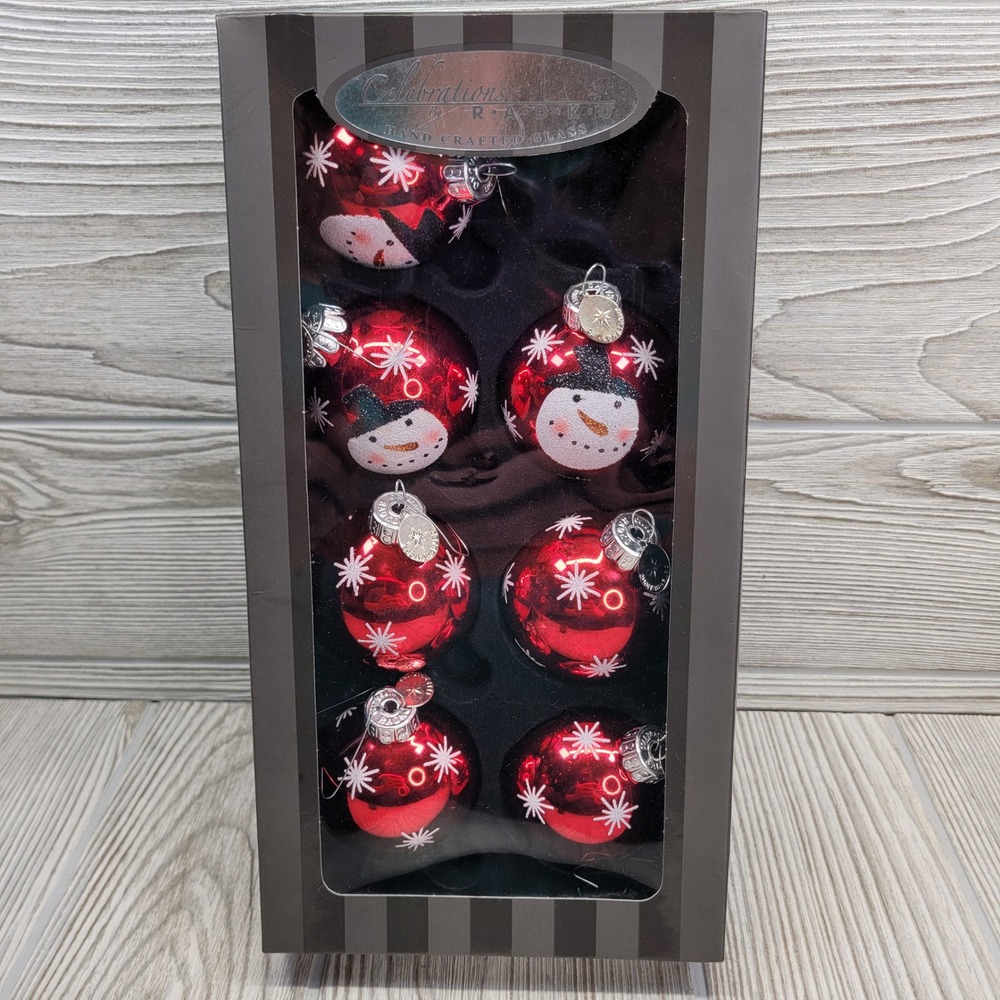Celebrations by Radko Christmas Ornaments Red Snowman Glass Set of 7